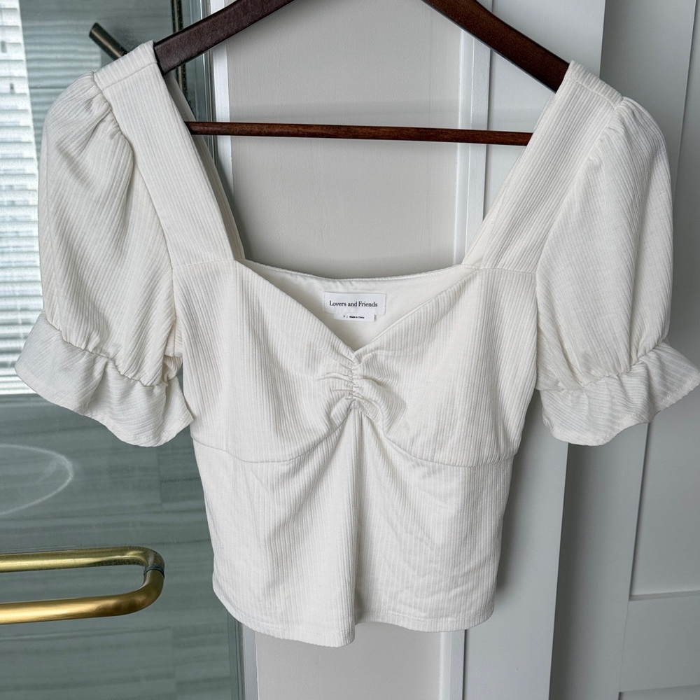 Lovers & Friends White Puff Sleeve crop Top
